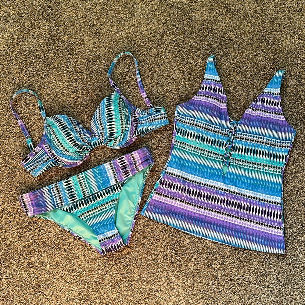 Blue Rod Beattie Sun, Sea And Sand 3 Piece Swimsuit Size 6~34D